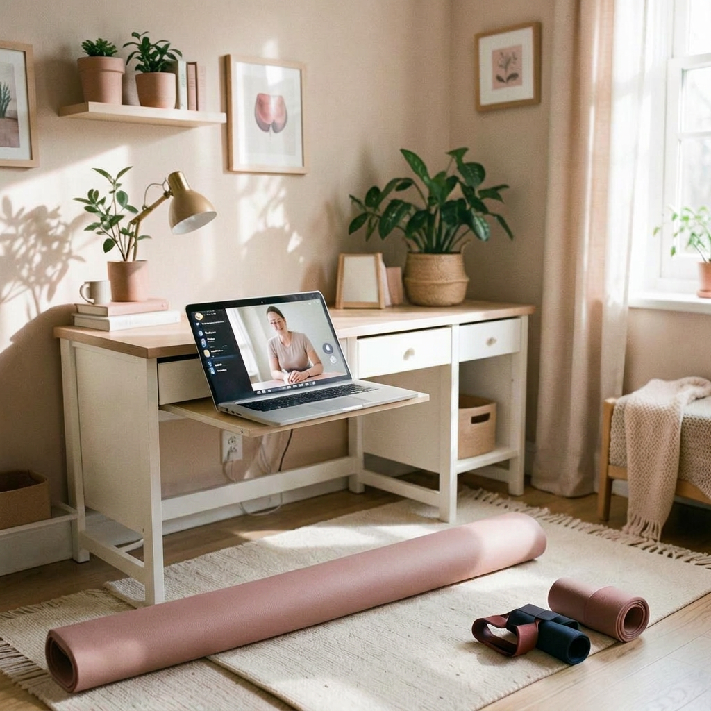 Virtual pelvic floor therapy session over video from home
